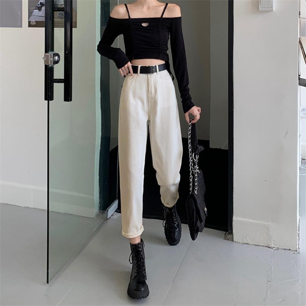 Jesień i zima 2025 nowe damskie dżinsy typu daddy w wersji koreańskiej, wszechstronne, proste, cienkie, małe Harlan