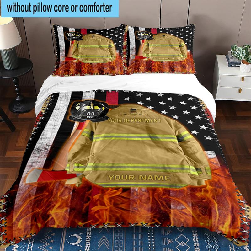 Firefighter's American Pride 3pcs Bedding,Including 1pc Duvet Cover And 2pcs Pillowcases Perfect for Christmas,Ideal for Bedroom, Dormitory