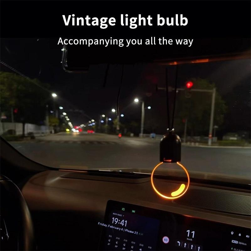 Car Rearview Mirror Pendant Decor Flat Acrylic Retro Light Bulb Atmosphere Ambient Light Interior Decoration For Car 1/2Pcs