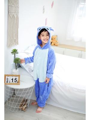 Cartoon Onesie Pajamas for Kids - Stitch Flannel, Perfect for Autumn/Winter, Casual Home & Performance Wear
