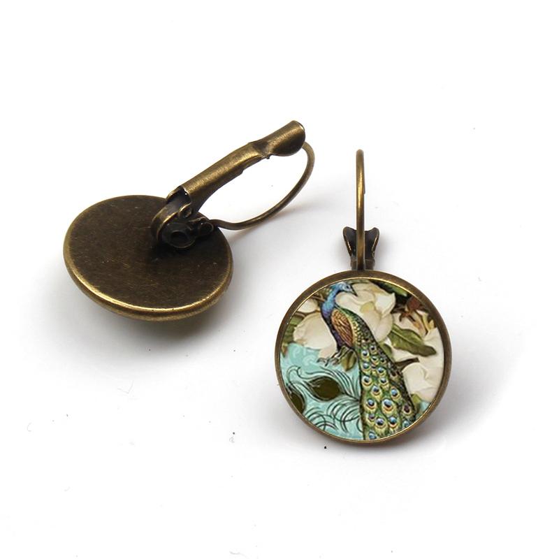 Vintage Women Charms Antique Birds Art Stud Earrings Wedding Party Jewelry Fashion Peacock Hummingbird Earrings Women's Colorful
