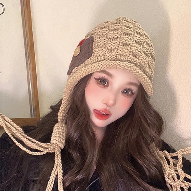 Tassel fashion knitted hat children autumn and winter handmade pullover warm ear protection retro wool hat