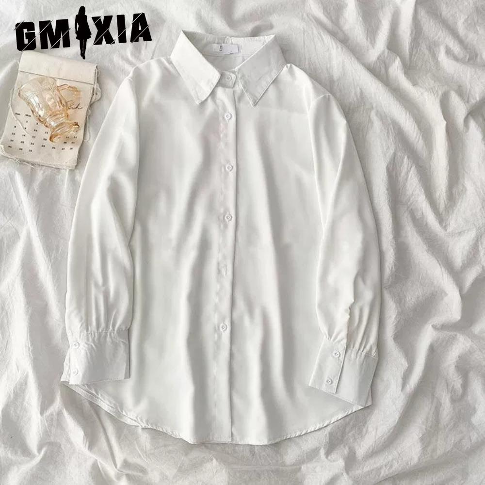 

GMXIA Женские модные повседневные однотонные блузки и рубашки-поло с длинным рукавом с принтом XXL белый