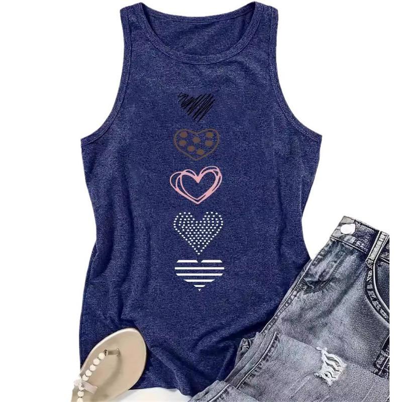 Heart-shaped Printed Sleeveless Top T-shirt with A Round Neck Pullover Vest
