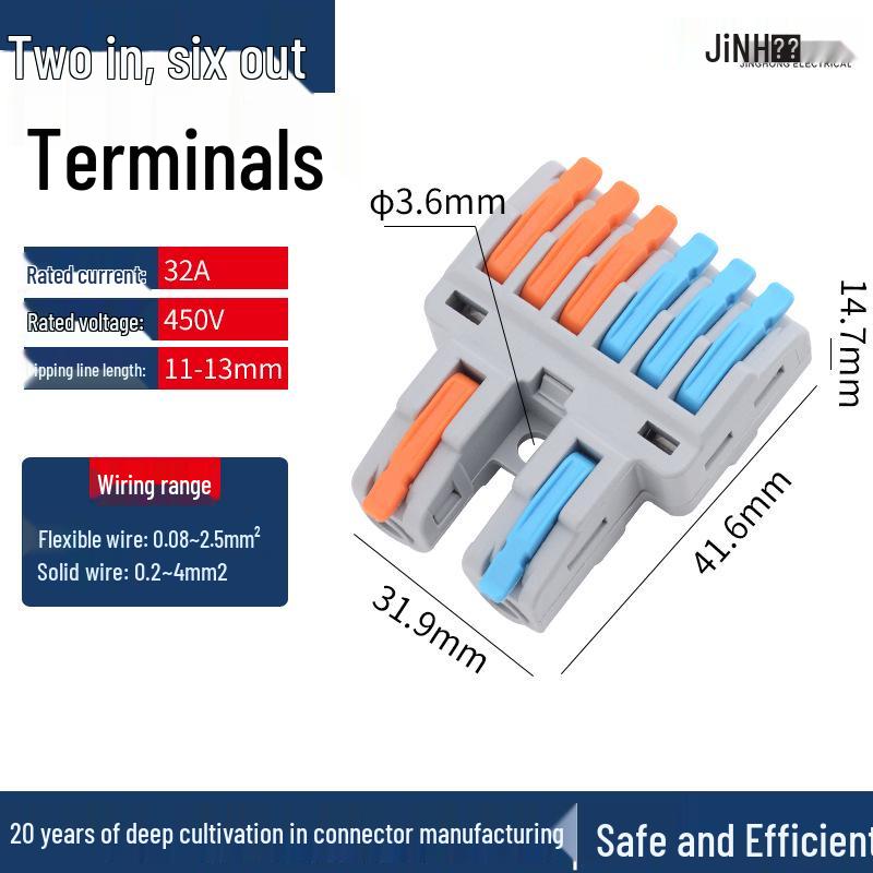 Quick Connector for Home Wiring: Two-in-Six-Out, Four-Out, Eight-Out Terminal Block for Distribution Box