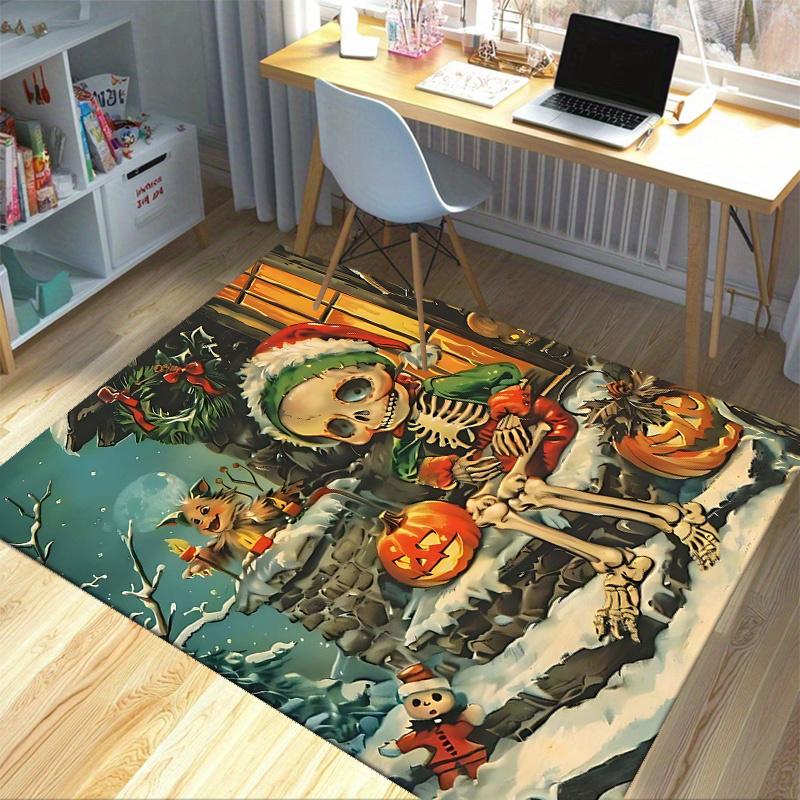 1pc Skeleton Christmas Holiday Office Carpet Non Slip Anime Design Rug for Home Decor, Living Room, Bedroom, Game
