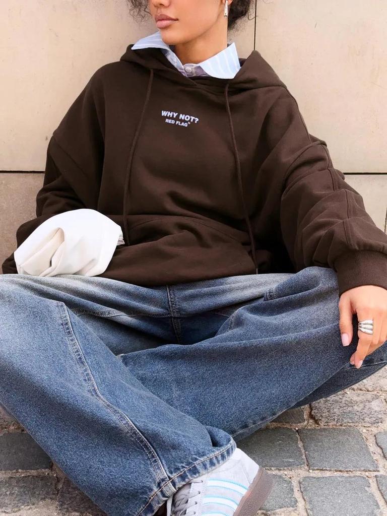 Retro Buchstaben Print Unisex Kapuzensweatshirt, Reine Baumwolle 420, Europäischer & Amerikanischer Stil, Vielseitige & Lockere Passform