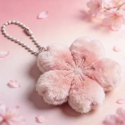 Cute Sakura Plush Keychain - Fluffy Cherry Blossom Bag Pendant Backpack Charm Kawaii Gift For Girlfriend Bag Decoration