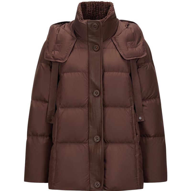 

Jiusi Annaco Fleece Patchwork Hooded Duck Down Jacket for Women L