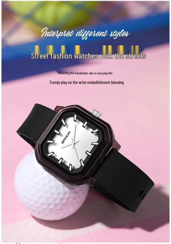 Sanda Fashion Color Block Kids' Silent Quartz Square Exam Watch – 3D Creative Unisex Design
