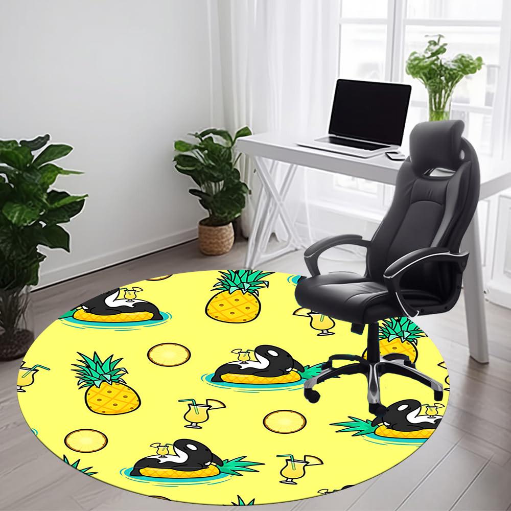 1pc Pineapple Orca Office Round Area Rug, Mat Suitable ForOffice, Under Office Chairs Bedroom Living Room Home Decor, Room Deco