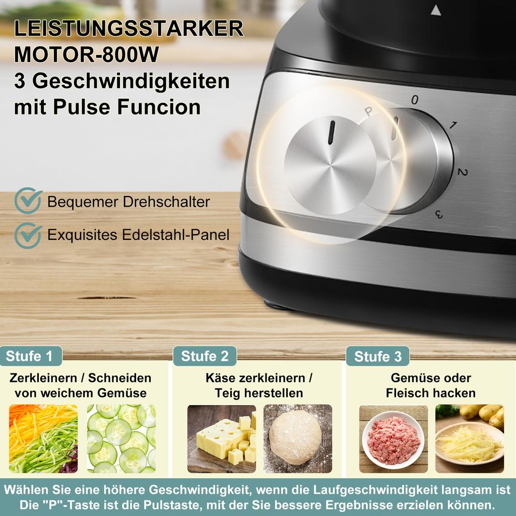 Silver Food Processor, 6-in-1 Food Processor and Blender Multifunctional for Chopping,Slicing,Shredding and Kneading Dough