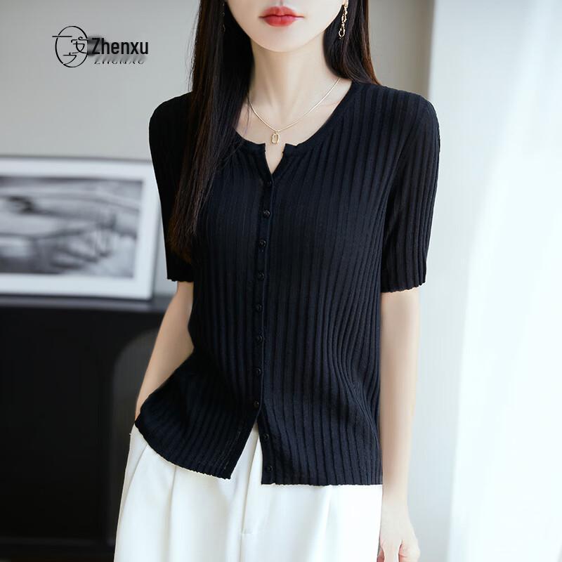 Women's Lyocell Linen Blend Short Sleeve Half-Collar T-shirt