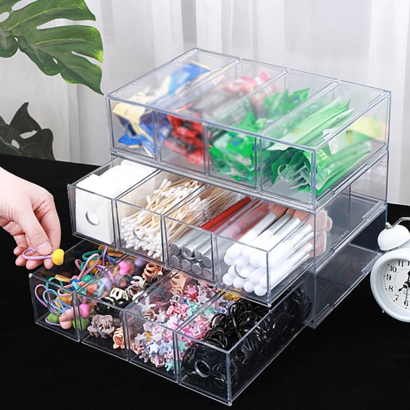 Garneck Clear Acrylic Storage Box, 4-Drawer Cosmetic Storage Case, Makeup Organizer for Eyeglasses and Accessories, Stackable, Space-Saving Design