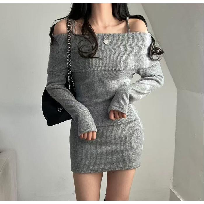 

Корейское Стильное Маленькое Острое Девушка Bodycon Платье: Одноплечий топ-камзол с лацканом, облегающая короткая юбка для весны/осени XXL серый