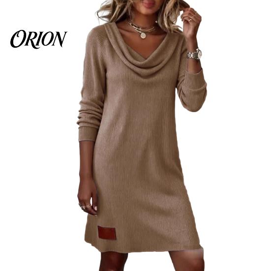 Comfortable Daily Dress Cowl Neck Knit for Women, Long Sleeve Ribbed Stylish Casual Women Mini Sweater Dress, Fall Spring Outfits Beach