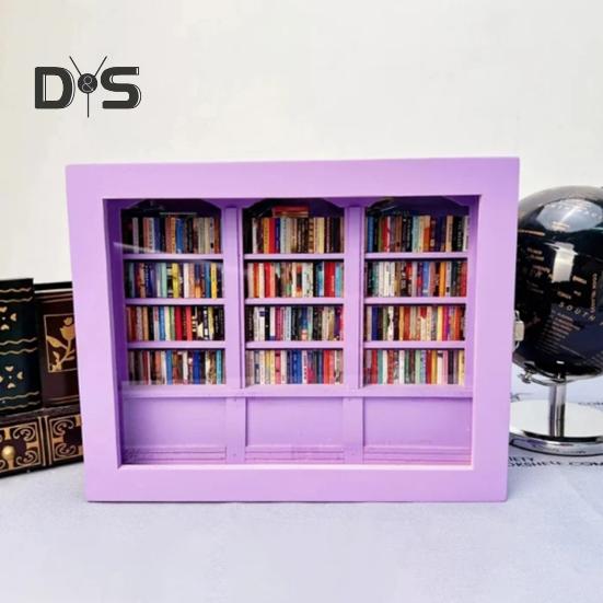 Ångest Bokhylla Miniatyrbibliotek med 200 st Miniböcker Skaka bort din ångest Träbokhylla Sensorisk leksak för Hem Kontorsinredning