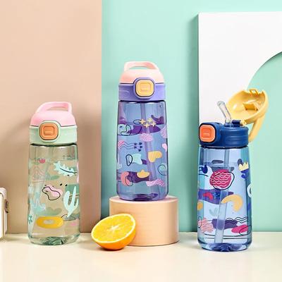 600ml Children's Plastic Water Cup, Straw Water Bottle, Portable Travel Bottle, Gym Sports and Fitness Cup