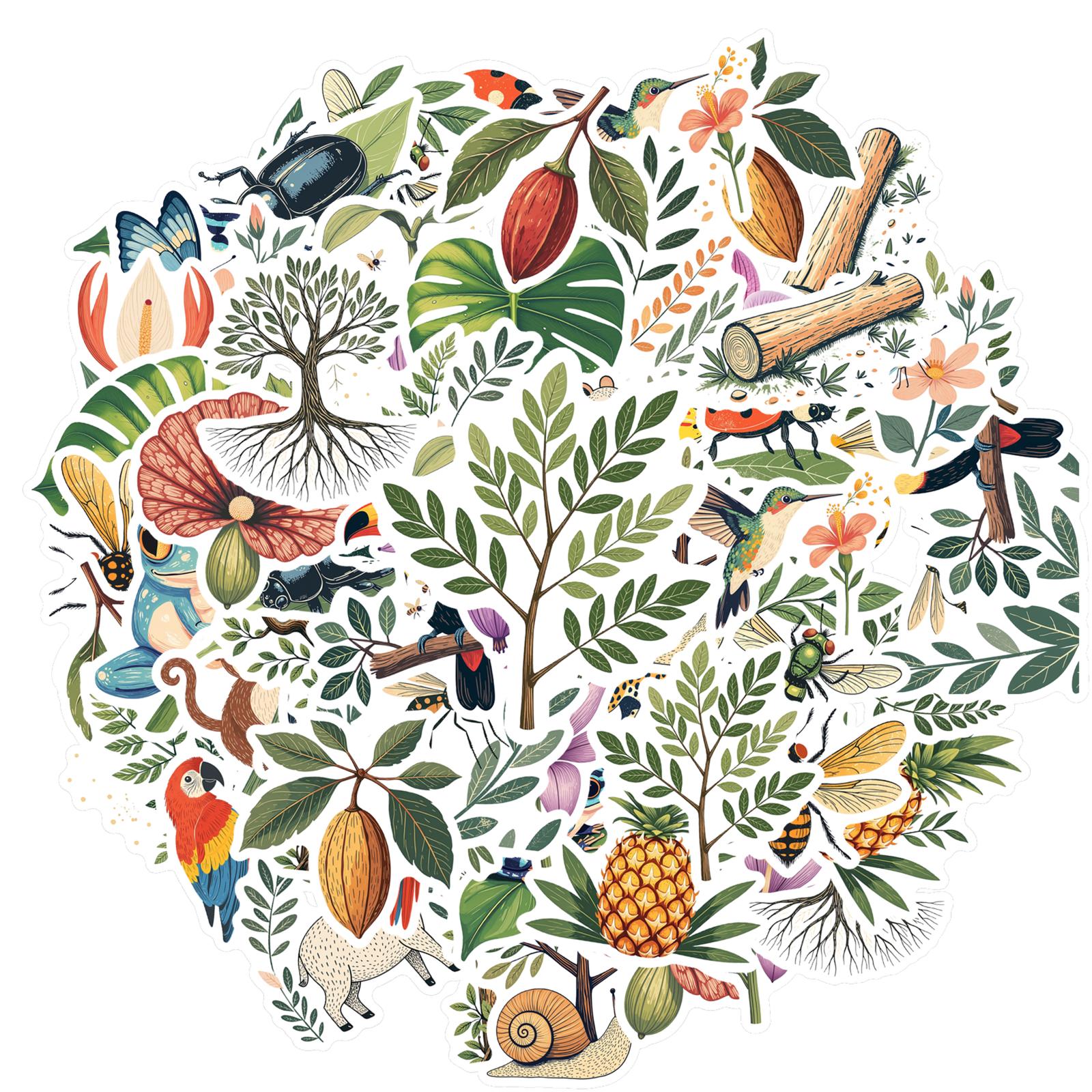 

35-70pcs Natural Animal Jungle Stickerstropical Animals Stickers Aesthetic Decal Skateboard Luggage Cute Graffiti Sticker