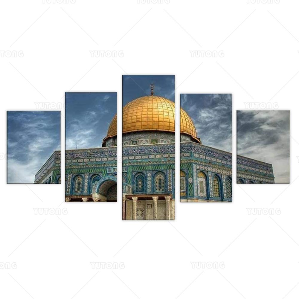 Unframed 5 Panel Al Aqsa Jerusalem Palestinian Israel Mosque Cuadros Canvas HD Posters Wall Art Pictures HD Paintings Home Decor