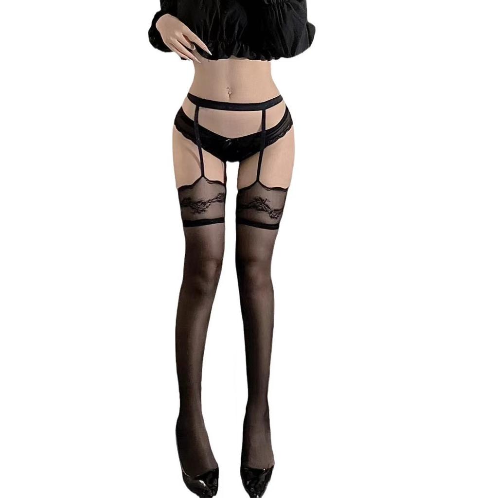 Sexy Suspender Stockings Integrated Free Ultra-thin Hollow Anti-hook Silk Fun Black Silk Open File