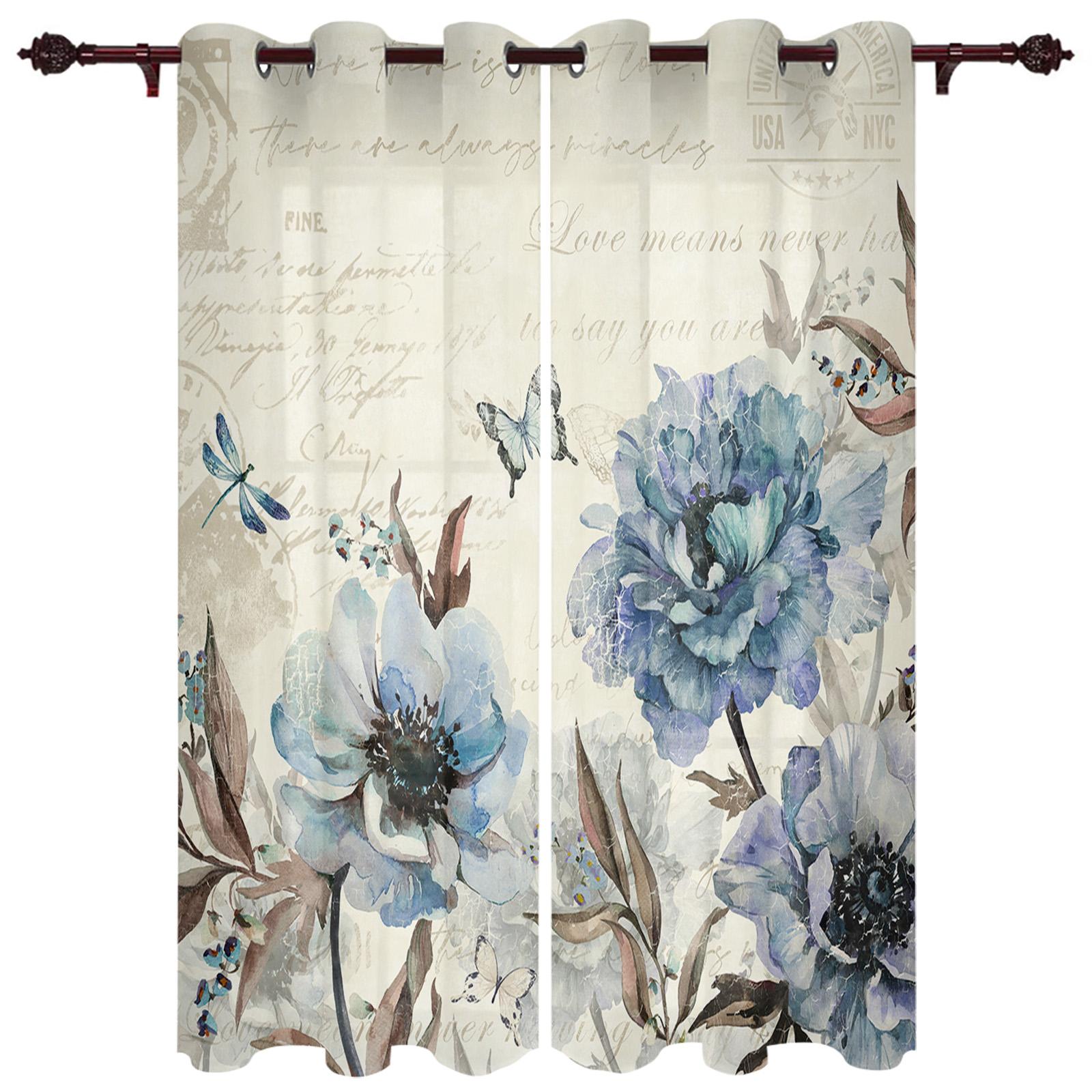 Винтажная занавеска на окно с цветком тюльпана и бабочкой — фото 18