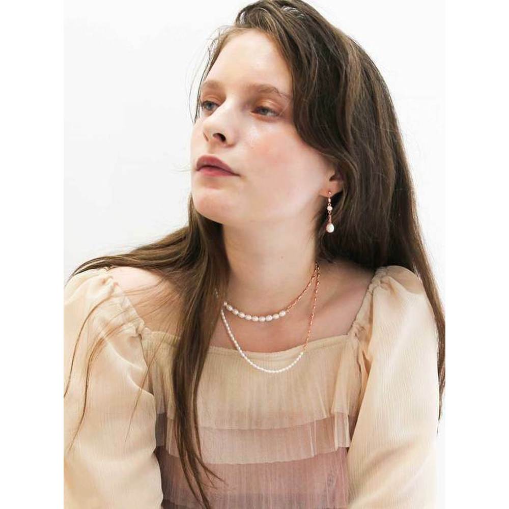 925 Silver + Rose Gold White Natural Pearl Small Symbol Chain Necklace