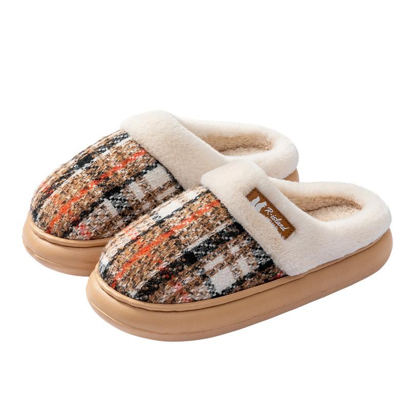 Confinement cotton slippers women's autumn and winter indoor home thick bottom warm plush cotton mop men