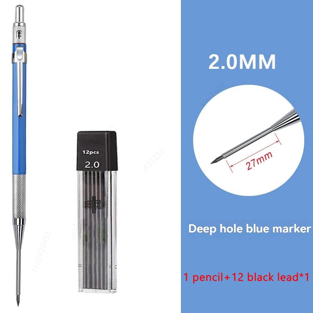 30mm Deep Hole Long Nib Mechanical Pencil Set Solid Carpenter Woodworking Tools 2.0mm 12 Colors Refill Construction Tools