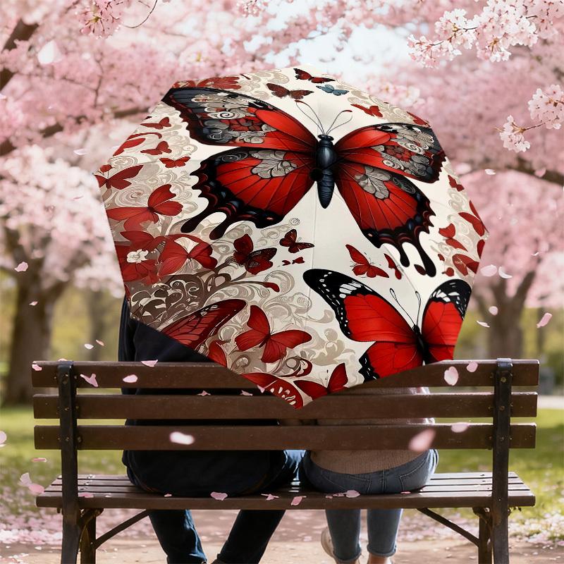 1pc Butterfly Pattern Automatic Open/Close Umbrella Compact Folding Umbrella with 8-Rib Shaft for Women/Men, Elegant Birthday1325S