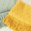 Solid Color Coarse Knitted Blanket Nordic Style Diamond Grid Woven Bed Flag with Tassels Large Size Sofa Blanket Soft Comfortable Bed Tail Blankets