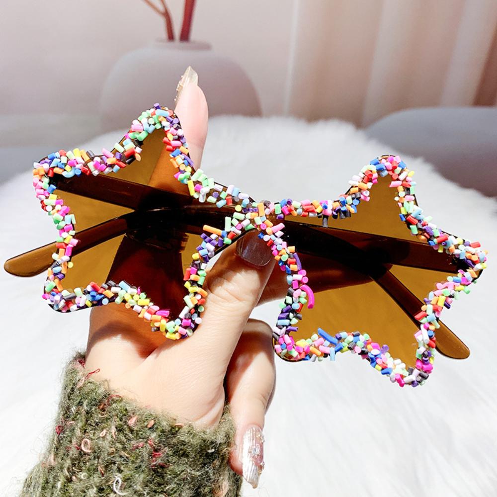 Fashion Star Shape Sunglasses With Colorful Jimmies Women Stylish Cute Pentagram Beach Sun Glasses Trendy Original Vacation