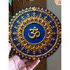 Large Golden Om Symbol Navy Blue Hindu Spiritual Decor Metal Wall Art