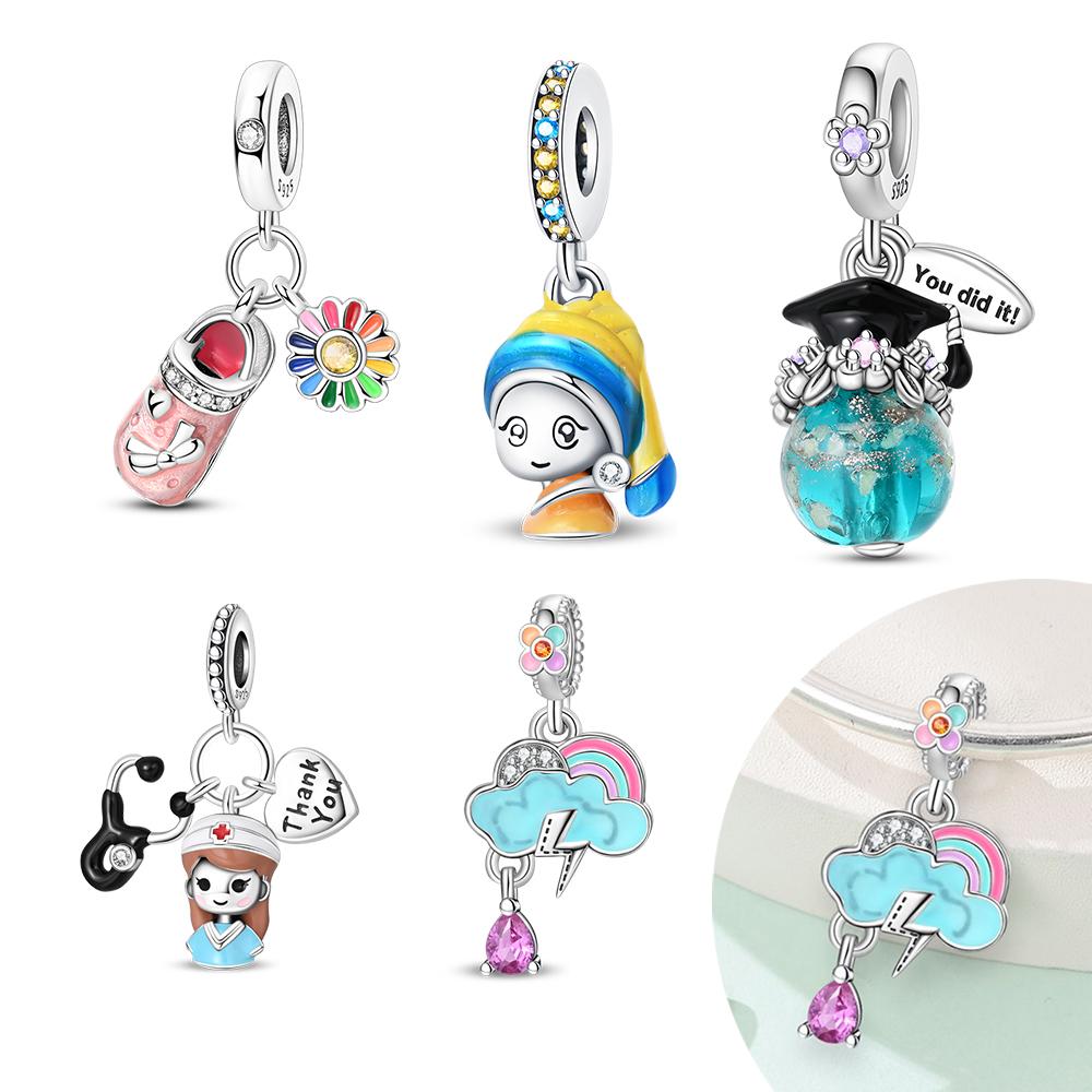Plated 925 Silver Cute Clouds Charms Fit 925 Charms Bracelet Beads Jewelry Gifts for Women