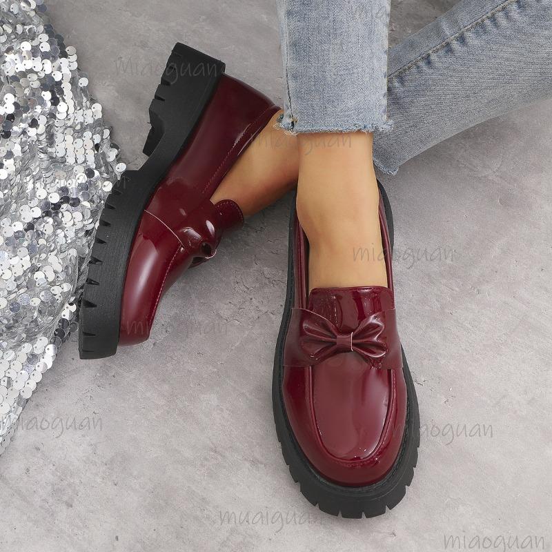 Women's Plus Size 35-43 Loafers  Spring Autumn Round Toe Slip on Platform Casual Shoes Comfortable Footwear Leather Black