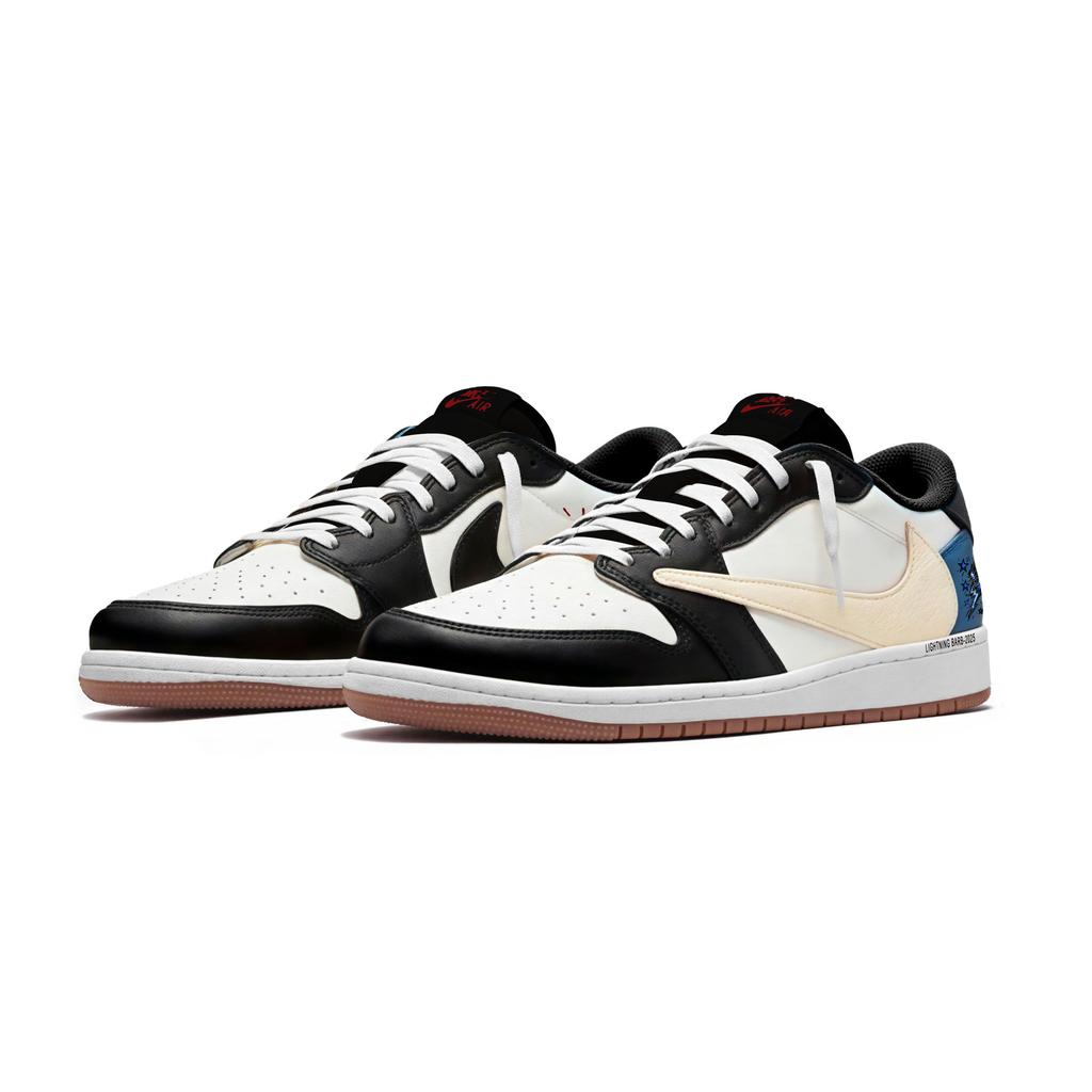 Jordan x Travis Scott Air Jordan 1 Blue Tail Hook 7.0 Low Slip Resistant Low top Vintage Basketball Shoes Women's DZ4137-700(Team1897-)