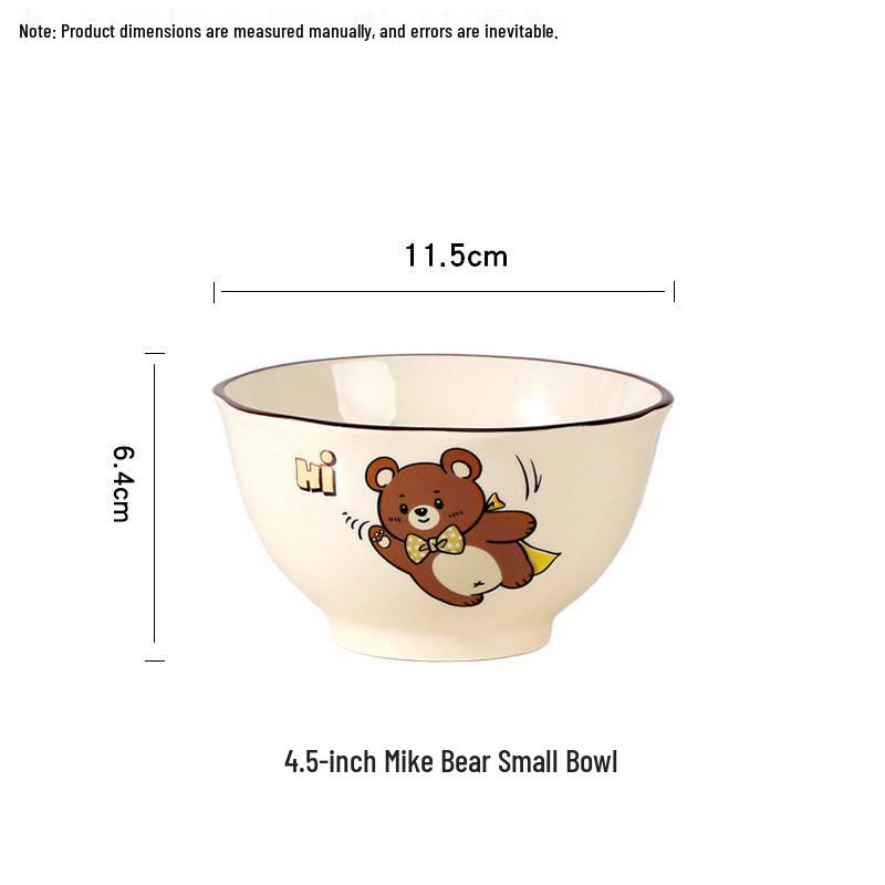 Cute Cartoon Mike Bear Ceramic Rice & Soup Bowl Set 2025