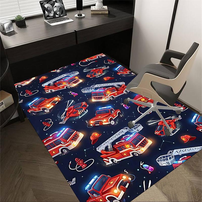 

1 шт. Коврик для пола с рисунком пожарной машины и пожарного вертолета, нескользящий, подходит для офиса, гостиной, спальни, столовой - Мягкий, с рисунком G0352 60cm by 90cm