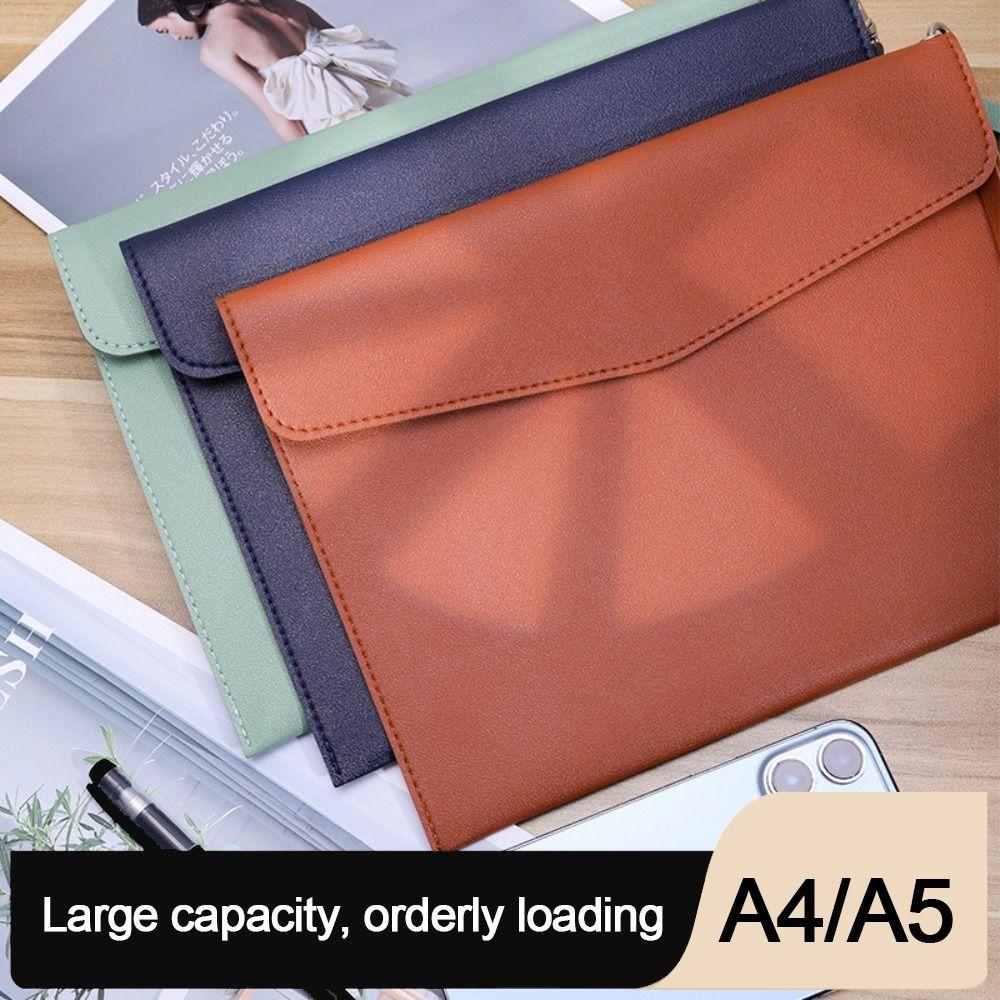

Leather Leather File Folder With Handle Briefcase Document Organiser File Bag School Office A5 Black