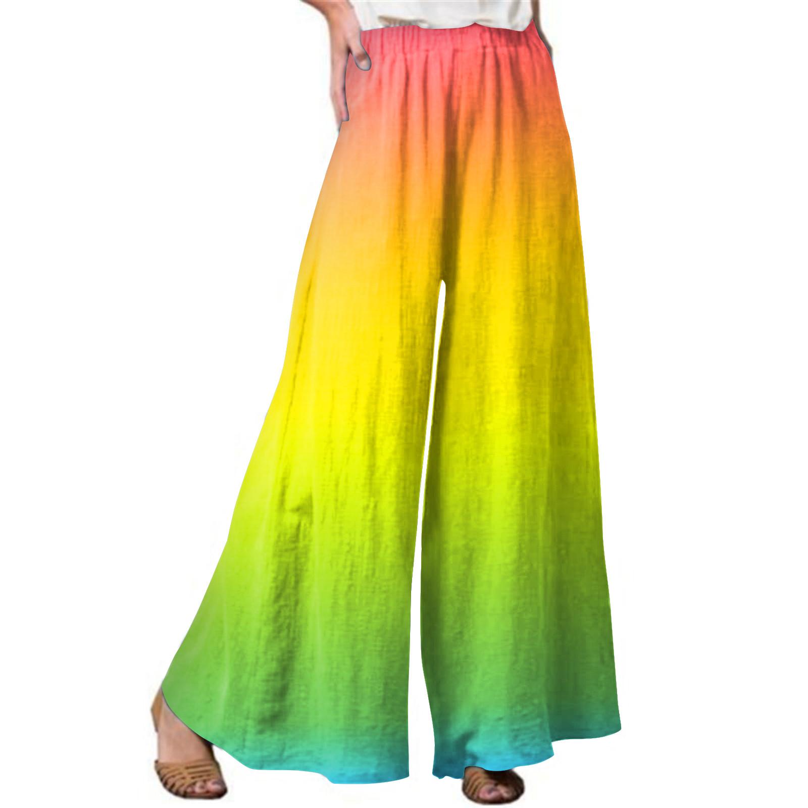 

Модные женские дышащие повседневные свободные брюки с принтом и строчкой XL жёлтый