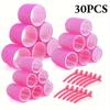 30 Stück/Set Hitzefreies Haarstyling-Set Selbsthaftende Lockenwickler mit 18 Stück Haarwicklern und 12 Stück Klammern für DIY Haarstyling Einfach zu bedienen