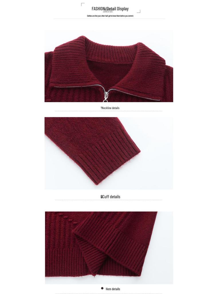 Damen Schlankmachende Mode Revers Reißverschluss Strickjacke Jacke, Kurzer Langarm Pullover Mantel für Herbst/Winter 2025