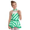 Girls Christmas Costume Sleeveless Mock Neck Keyhole Back Mesh Patchwork Stripes Print Dress