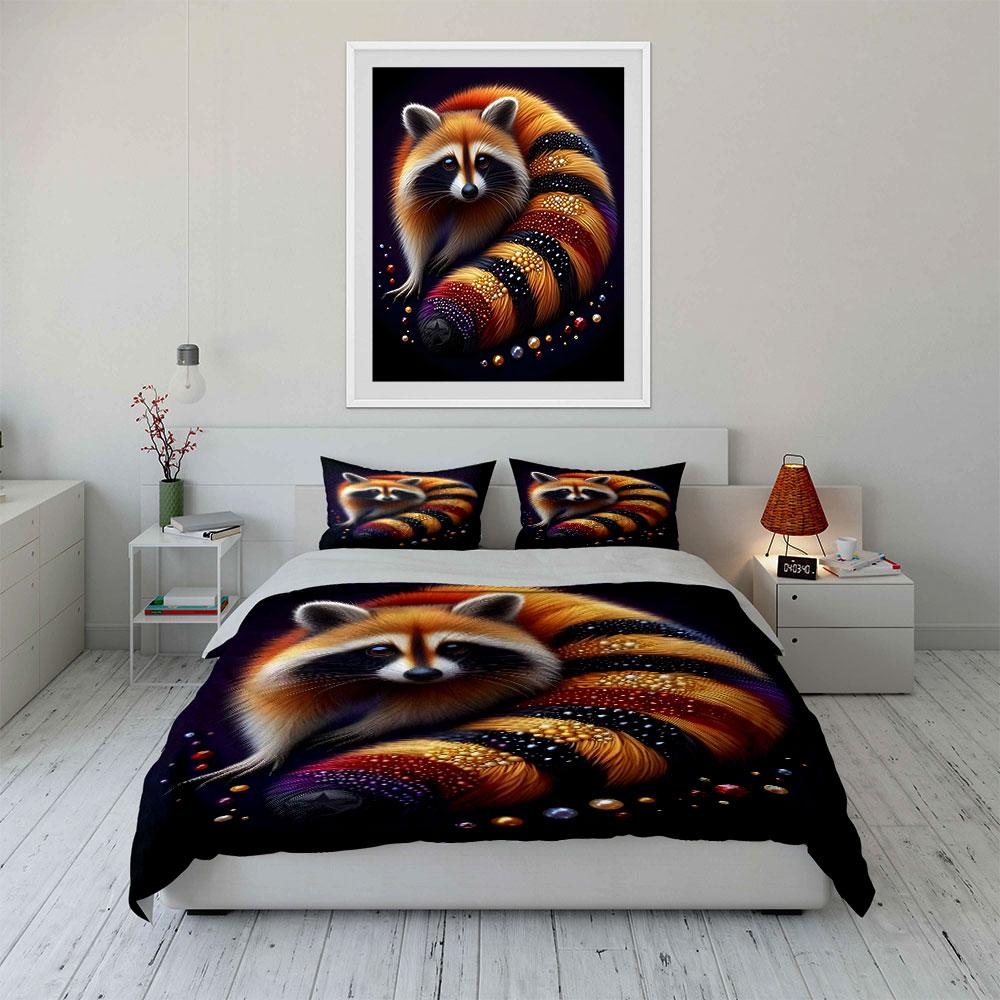 Raccoon Art Decor Set Soft Comfortable Duvet Cover Bedding Set Included 1*Duvet Cover & 2*Pillowcases, Gift