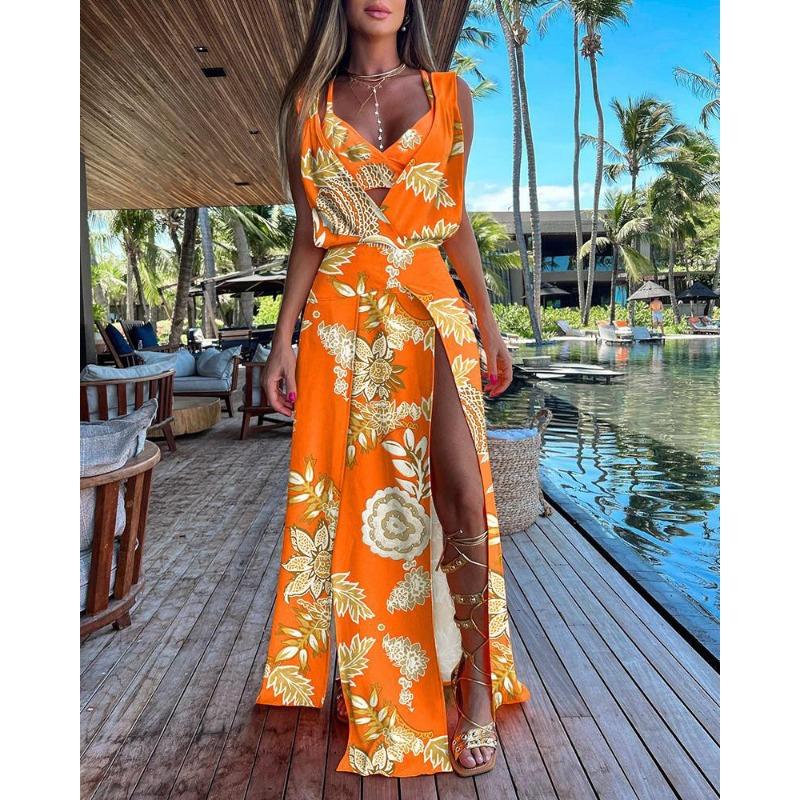 BITCED Women's Fashion Summer Spring Solid Color Print Sleeveless V-Neck Casual Dresses