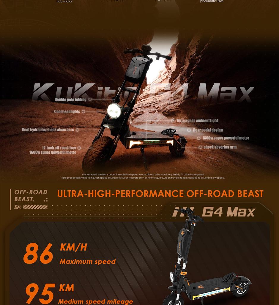 Elektroroller Faltbar Kukirin G4 Max 2000Wx2 Doppelmotor Höchstgeschwindigkeit 86Km/h 60V 35.2AH Maximale Reichweite 95Km Belastung 150Kg