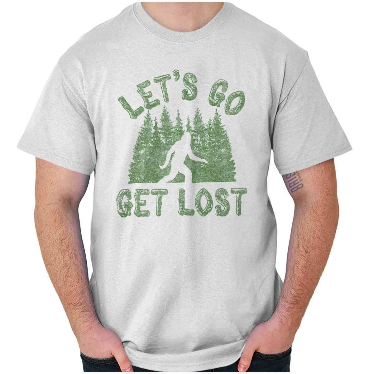 Cool Outdoor Hiking Bigfoot Let s Get Lost Womens or Mens Crewneck T Shirt Tee M