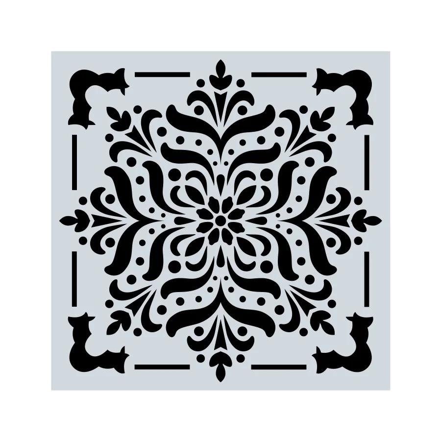 1Pc 15x15cm Beautiful Mandala Pattern Hollow Carving Stenclis Wall Brick Painting Auxiliary Spray Paint Coloring Mold White PET