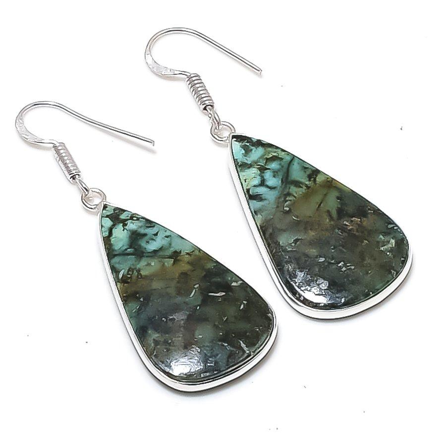 

Natural Tibetan Turquoise 925 Sterling Silver Jewelry Earring 2.01 AEE-10923