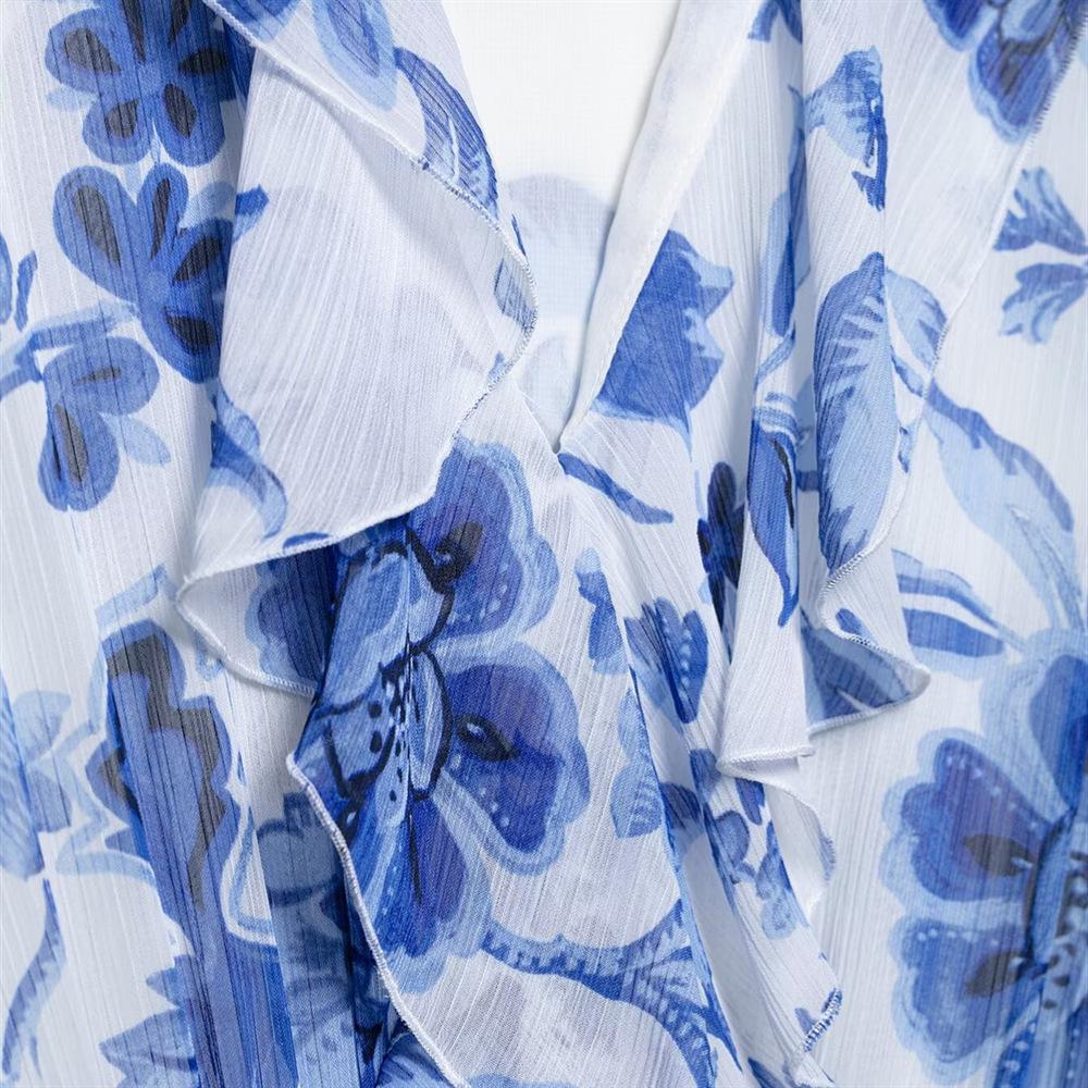 Spring/Summer 2025 Women's Slim Fit V-Neck Belted Print Midi Dress